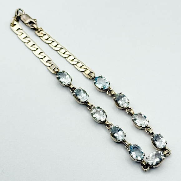 Aquamarine Sterling Silver Mariner Link Tennis Bracelet - Picture 4 of 11
